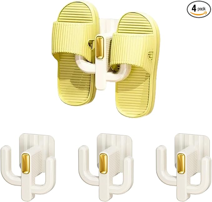 4-Pack Wall Mounted Shoe Rack - Multi-Purpose Hanging Organizer with Hooks for Slippers, Hats, Towels & Keys, No-Drill Space-Saving Adhesive Storage for Entryway, Bathroom & RV, (White) by HonestPriceQualityEssential