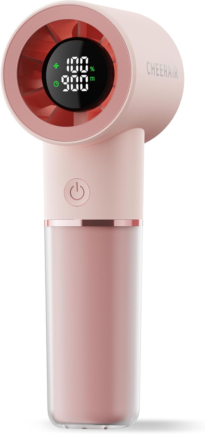 Handheld Portable Fan, 6-Speed Rechargeable Powerful Mini Fan | 5000mAh Battery Up to 15 Hours Runtime, Smart LED Display, Pocket Turbo Personal Fan for Travel, Camping, Makeup by CHEERAIR