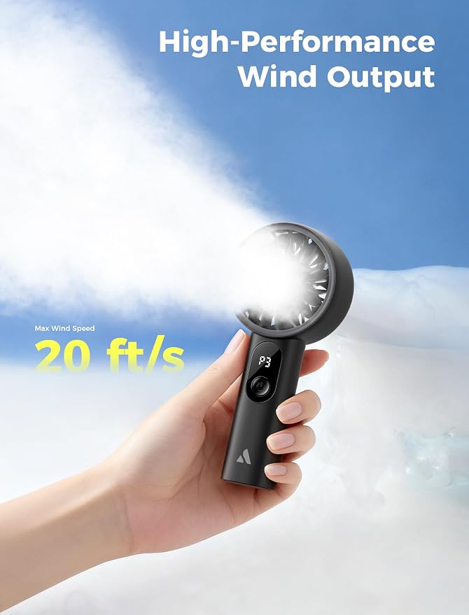 Aecooly Mighty Portable Fan, Powerful Handheld Fan, USB Rechargeable | [18H Max Cooling Time], Mini Personal Battery Powered, Pocket for Travel, Summer, Gifts for Women, Girls -Black - Image 3