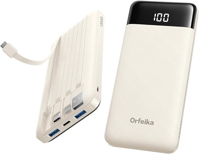 Orfeika Fast Charging Portable Charger Power Bank with Built-in 4 Cables | 10000mAh|Ultra-Slim&Light|Flight-Safe|Power 6 Devices at Once|22.5W|Battery Pack For iPhone,Samsung,Google|Travel Essentials by Orfeika