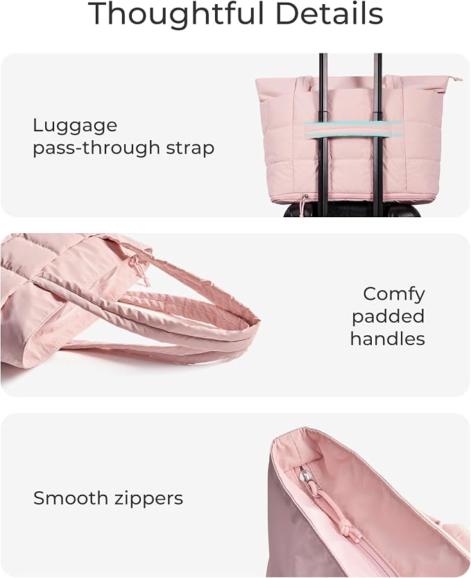 BAGSMART Expandable Tote Bag for Women, Puffer Work Tote Travel Bag | Quilted Carry On Bag for Travel Work Gym College, Waterproof Travel essentials - Image 6