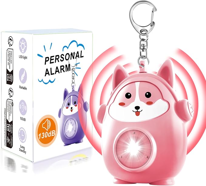 Personal Safety Alarm for Women - 130dB Self Defense Keychains Siren with LED Strobe Light, Personal Emergency Security Safe Devices Key Chain Alarms for Children (Pink) by SRTKBEU