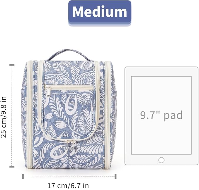 Narwey Small Hanging Toiletry Bag Women Travel Makeup Bag Organizer Toiletries Bag for Travel Size Essentials Accessories Cosmetics (Medium, Blue Leaf) - Image 5