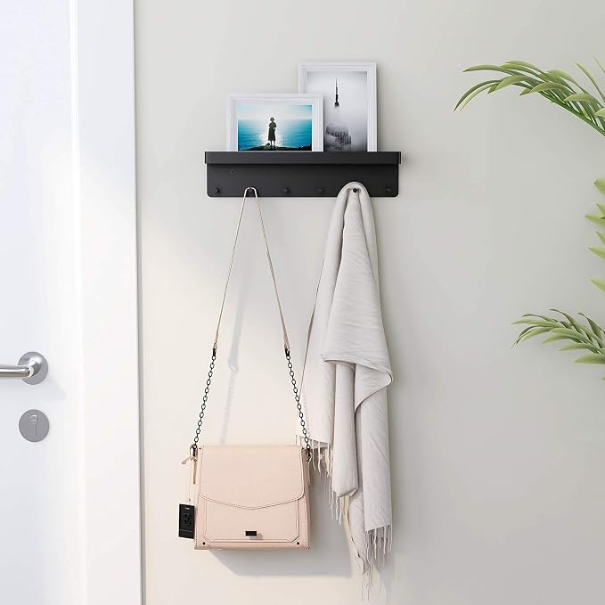 MKO Key Holder Wall Mount, Key Holder Wall Mount Adhesive with Mail Organizer Tray with 6 Key Hooks for Wall, Black | Metal Material, Key Rack with Shelf, Mail Organizer Tray for Entryway, Hallway, Living Room - Image 6
