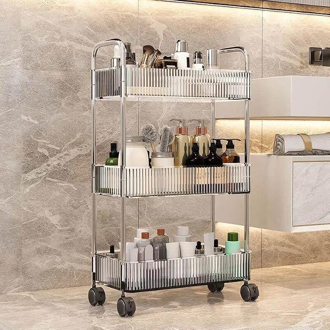 Sooyee Clear 3-Tier Plastic Rolling Utility Cart with Wheels | Multi-Functional Storage Cart Trolley, For Office, Bathroom,Living Room, Kitchen, Movable Storage Organizer - Image 7