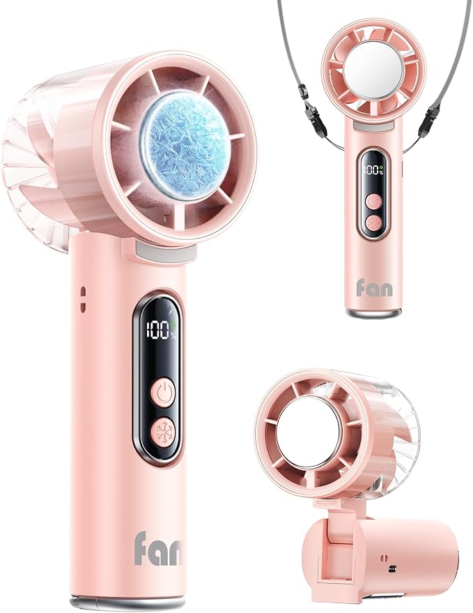 Handheld Fan with Ice Cooler, 13H Runtime, 16000RPM Turbo Motor, 100-Speed, 4000mAh Rechargeable Personal Fan, Portable Mini Hand Fan for Travel Outdoor Makeup Pink by CoolAirAnywhereYouGo