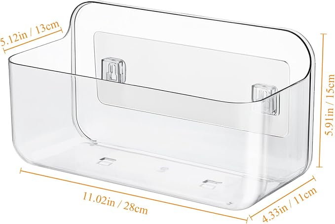 Sintuff 4 Pcs Plastic Wall Mounted Storage Adhesive Clear Organizer Cabinet Door Organizer Storage Box with Self Adhesive Tape Without Drilling for Bathroom Living Room Office Kitchen Shelves - Image 2