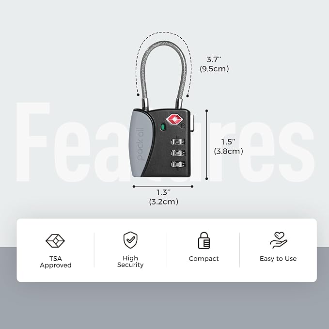 pack all TSA Approved Travel Luggage Locks, Resettable 3-Digit Code | Open Alert Indicator, Flexible Steel Cable, Zinc Alloy Body, Clear Number Dials, For Suitcase, Toolbox, Backpack, 4 Pack - Image 2