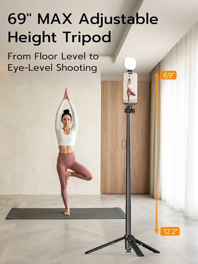 69" Magnetic Tripod for iPhone with Magnetic Light (MPT-04) | Selfie Stick with Magnetic Selfie Light & Remote, Extendable Tripod, Vlogging Kit for Magsafe iPhone/Android Video Recording - Image 7