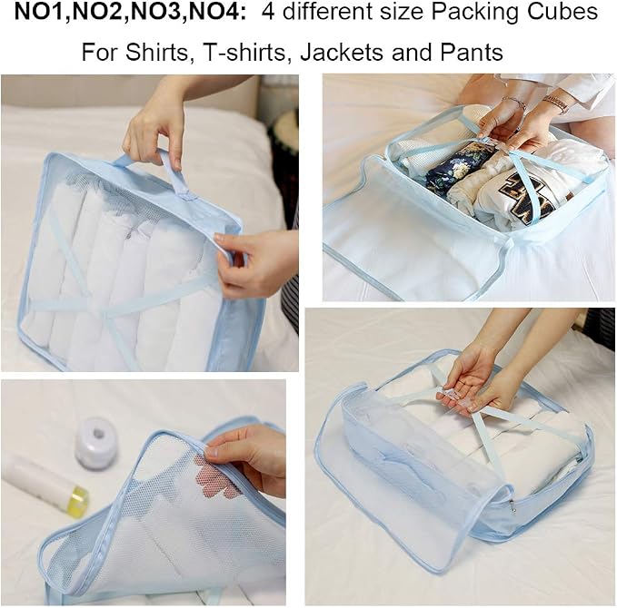 Packing Cubes for Travel, 8 Pcs Set | Luggage Organizers with Shoe Bag and Toiletry Bag, Classification and Storage, Save Storage Space and Luggage Packing Time - Image 3