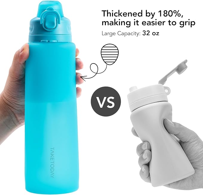 TakeToday Collapsible Water Bottles 32oz, Foldable Travel Water Bottle, BPA Free, Silicone Water Bottle Leakproof for Hiking, International Travel, Outdoors - Image 4