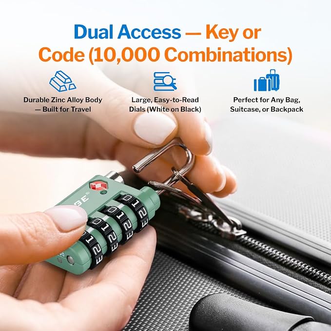 Forge Dual-Opening: Key or Combination Lock, TSA Approved Lock for Luggage, Pelican case, Travel, Gym, School, Luggage Combination Lock, Travel Bag Lock (4 Colors 4 Pk) - Image 7