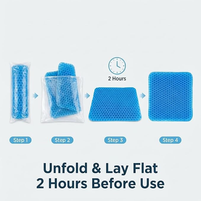 QWORK Gel Seat Cushion, Gel Cushion, Cool & Breathable & Non-Slip for Car, Office, Home, Wheelchair (Blue, 40 x 35 x 3.2 cm) - Image 3