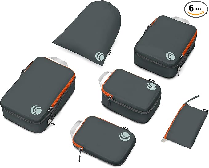 Cipway Compression Packing Cubes Set (Grey 6pcs) | Ultralight Travel Cube Organizers for Carry-On Luggage, Suitcase & Backpack Travel Essentials by Cipway