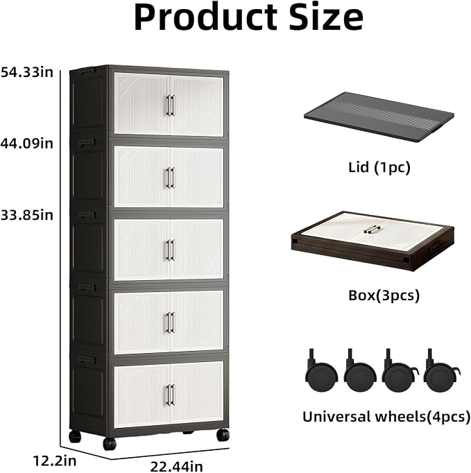 4 Tier Foldable Storage Cabinet with Wheels and Magnetic Doors, Premium PP Material Large Storage Organizer, Space-Saving Utility Storage for Home, Apartments, Dorm, Office, Rv - Image 2