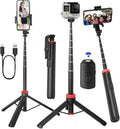 66" Tripod for iPhone & Camera, Portable Phone Tripod with Rechargeable Remote Control and Rotate Phone Stand, Selfie Stick for iPhone/Gopro and Cameras (red, 66 in) by NEWYIHOKJ