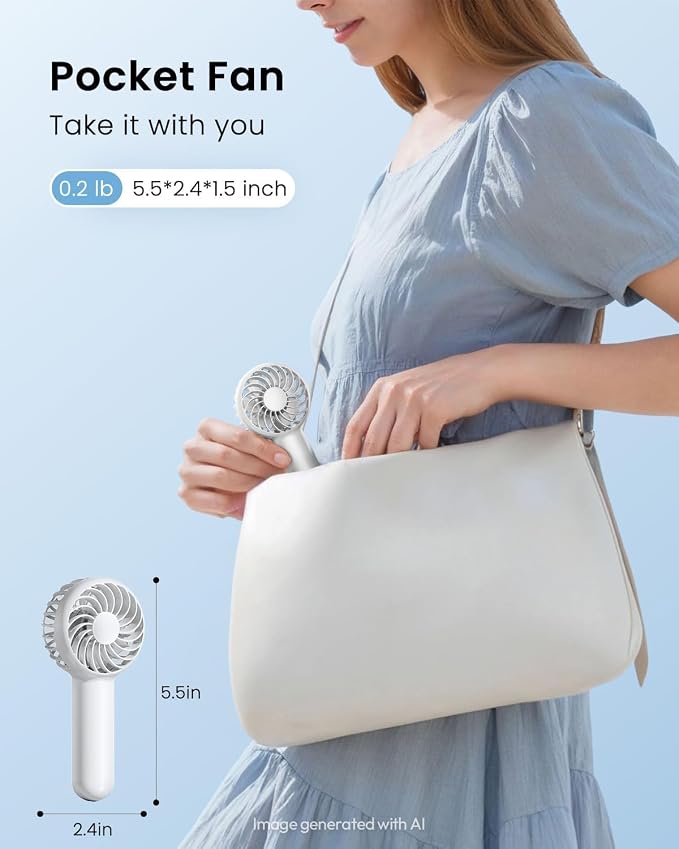 Gaiatop Mini Portable Handheld Fan, Travel Essentials for Women Girl White | 3 Speed Powerful, Battery Operated, Small USB Rechargeable, 3.3 oz Small Personal Fan for Makeup Eyelash Camping Beach Cruise - Image 3