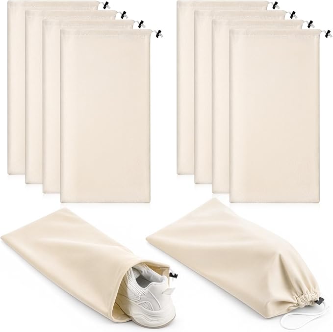 8 PCS Single Shoe Bags for Traveling, 18×9 Inch Travel Shoe Bags Velvet | Fits Size 13 for Packing in Suitcase with Drawstring Shoes Storage Bag Dust-Proof for Underwear, Toy Storage-Beige by Unknown
