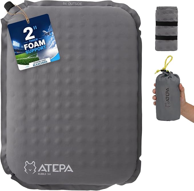 ATEPA Inflatable Seat Cushion | 2" & 2.5" Foam Core Seat Pad, Self Inflating, Compact, Stadium, Airplane, Travel, Camping, Hiking, Sports events by ATEPA