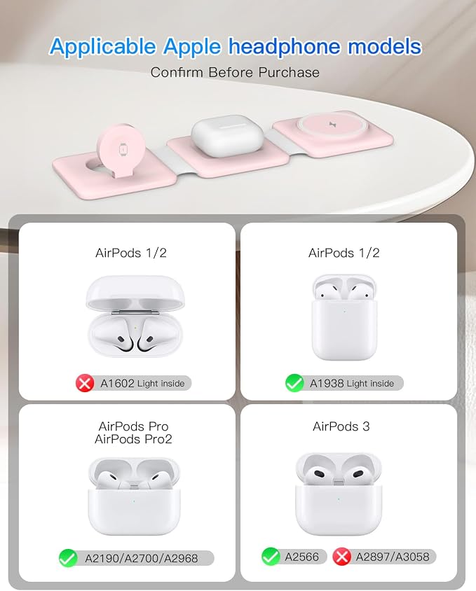 Charging Station for Apple Multiple Devices: 3 in 1 Foldable Magnetic Wireless Charger Stand - Travel Charging Dock Compatible with iPhone 17 16 15 14 13 12 Pro Max Plus Apple Watch AirPods - Image 5