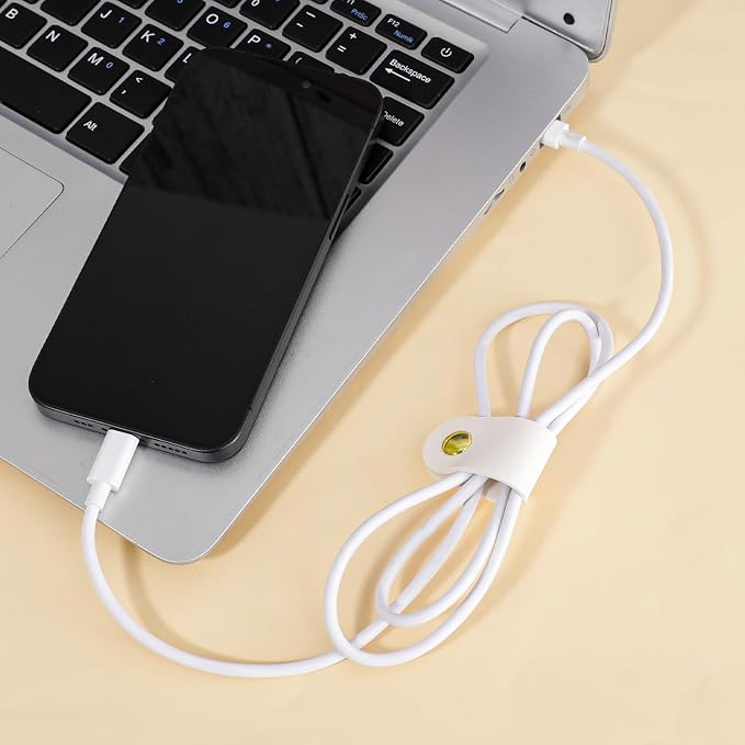 6Pcs Leather Cable Organizer - Reusable Straps, Ties for Phone Charging, Power Cords, Headphones - PU Leather USB Multipurpose Cord Holder With Snap Closure - Image 5