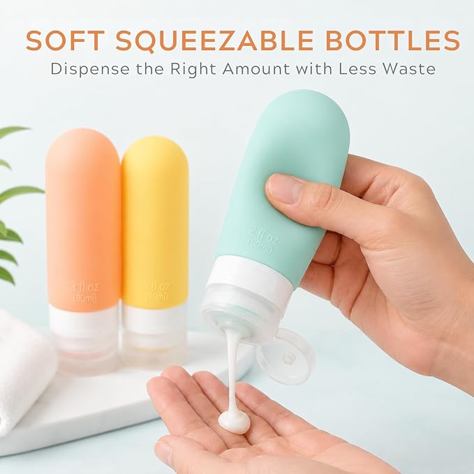 16Pcs Travel Bottles for Toiletries - TSA Approved Travel Bottles Set, Leak Proof Squeezable 3oz Portable Refillable Silicone Travel Bottles for Shampoo, Conditioner, Sprays, Clear Bag (Colorful) - Image 4