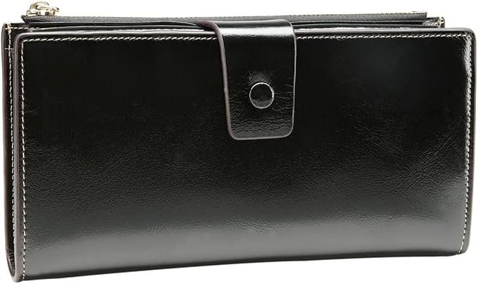 Itslife Womens RFID Blocking Large Capacity Luxury Wax Genuine Leather Wallet Clutch Ladies Card Holder, Black - Image 4