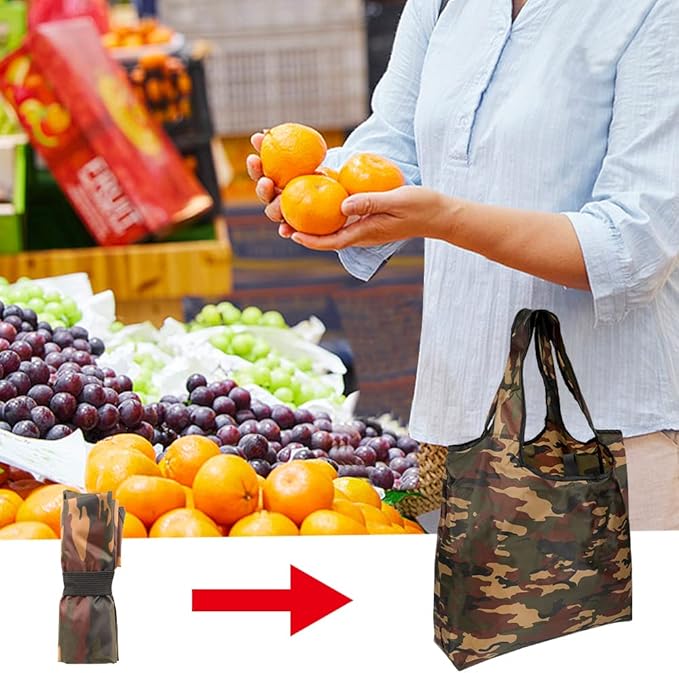 Aricsen 15x4.5x15 Inch Camo Reusable Shopping Bags with Handles, 20 Pack | Polyster Fabric Cloth Grocery Bags, Foldable Pocket Tote, Xlarge, Durable, Machine Washable, for grocery, storage, gifts - Image 2