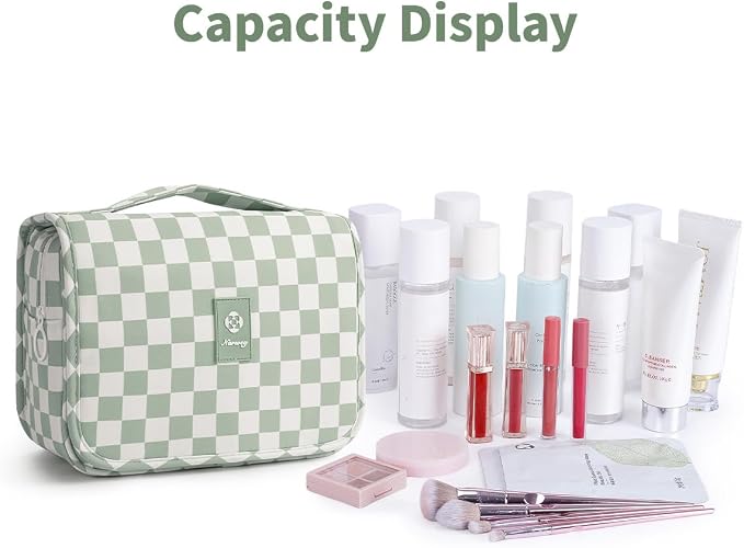 Narwey Small Hanging Travel Toiletry Bag for Traveling Women, Checkered Travel Bag for Toiletries, Makeup Bag Organizer Make Up Cosmetic Bags, Gifts for Kids Teen Girls (Mint Green Checkerboard) - Image 6