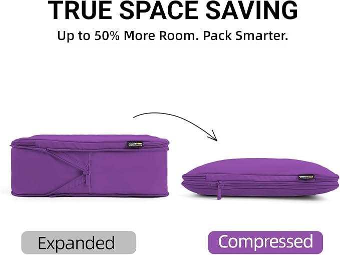 4 Piece Compression Packing Cubes for 3–7 Day Travel, Space Saving Travel Organizers with Breathable Mesh, Double-Zipper Packing Cubes for Carry-On & Suitcases (Purple) - Image 2