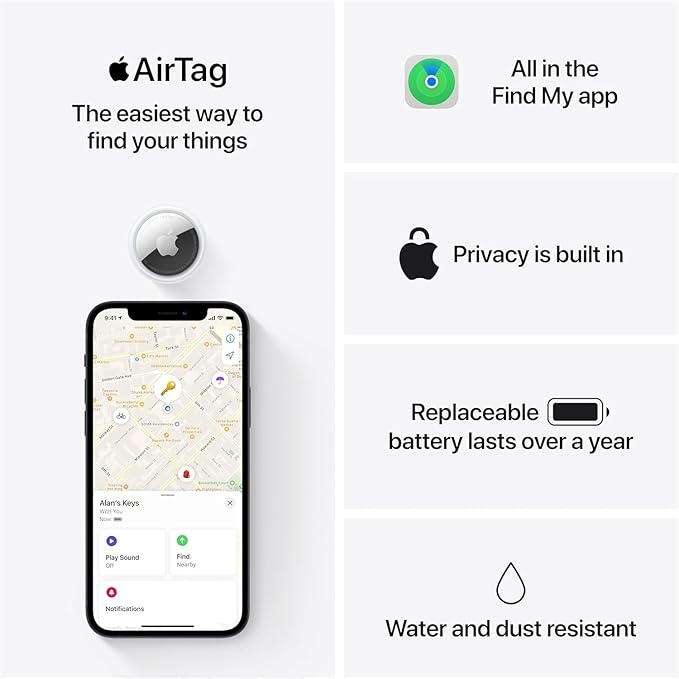 Apple AirTag (1st Generation) - 4 Pack. Keep Track of and find Your Keys, Wallet, Luggage, Backpack, and More. Simple one-tap Set up with iPhone or iPad, Bluetooth - Image 6
