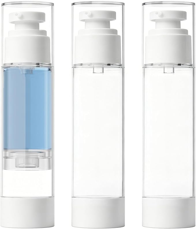 Clear Airless Pump Bottles, Vacuum Travel Cosmetic Containers | 3.4OZ/100ML 3Pack Lotion Dispenser Pump Bottles; For Cream, Foundation & Skincare Cosmetics; With Labels & Wooden Sticks by GIVITASOT