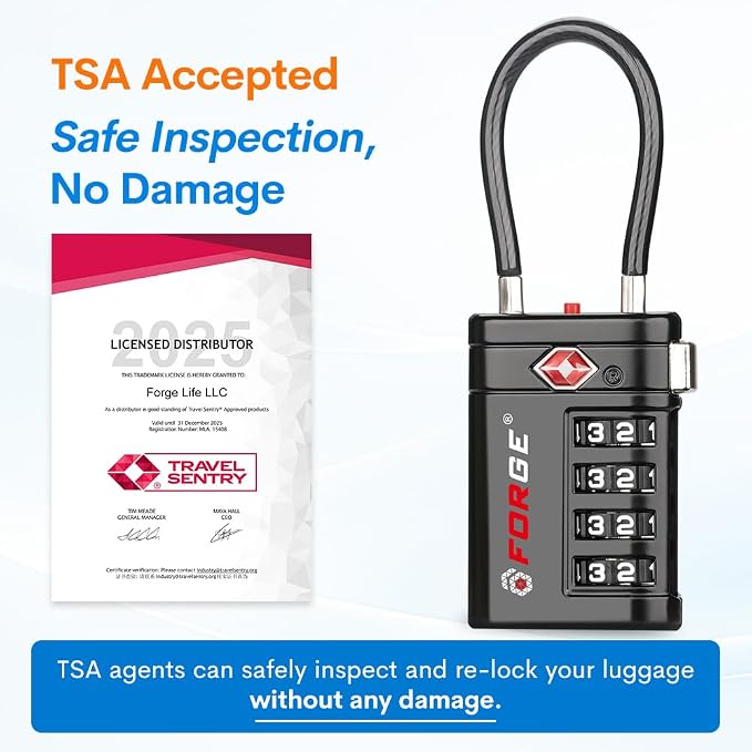 Forge TSA Approved Luggage Locks 4 Digit Combination TSA Travel Locks with TSA008, Open Alert Indicator, Zinc Alloy Body for Luggage, Suitcase, Backpack, and More. 4 Locks. - Image 2