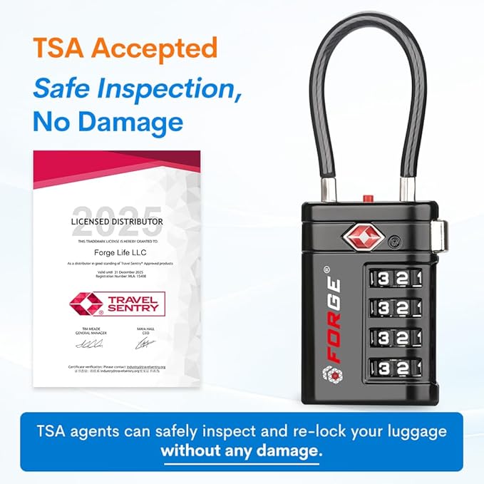 Forge Open Alert TSA Approved Luggage Locks 4 Digit Combination TSA Travel Locks with TSA008, Zinc Alloy Body for Luggage, Suitcase, Backpack, and More. Black 4 Locks. - Image 2