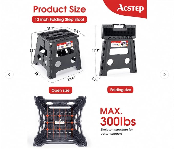 13" Folding Step Stool- Holds up to 300Lb,The Lightweight Non-Slip Upgrade Collapsible Stepping Stool is Sturdy Enough to Support Adults and Safe Enough for Kids(Grey,1 Pack) | Heavy Duty Portable Collapsible Foot Stepping Stool, Holds 300 lb for Kitch... - Image 3