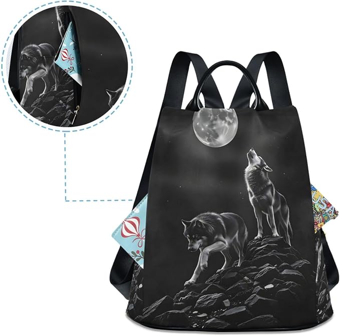 ALAZA Wolf Animal Print Moon Backpack Purse for Women Anti Theft Fashion Back Pack Shoulder Bag - Image 4