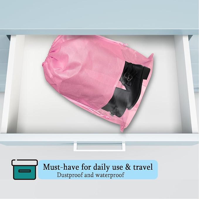 6 Pack Dust Bags for Purses and Handbags, Large Non-Woven Dustproof Drawstring Bags, Travel Shoe Bags, Purse Dust Bags for Storage with Transparent Slot - 15.7in X 19.6in, Pink - Image 6