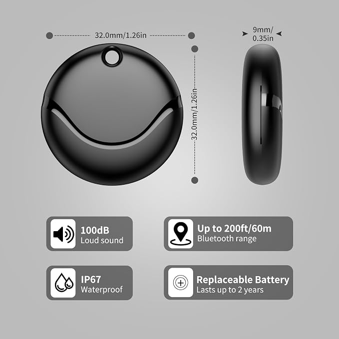 Air Tracker Tags-1 Pack Black, Bluetooth Tracker Works with Apple Find My (iOS Only), Smart Tag with Lanyard, Item Finder for Luggage, Key, Suitcases, Replaceable Battery, IP67 Waterproof Tracking Tag - Image 7