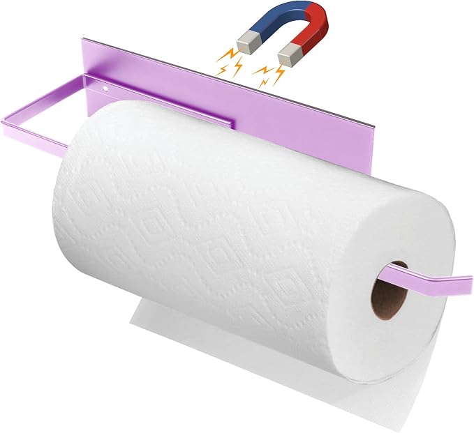 Magnetic Paper Towel Holder for Fridge, Toilet Paper Roll Holder Magnetic Paper Towel Rack Wall Mount Fridge Organizer for Papers Towel Roll Bathroom Toilet Garage RV Decor Kitchen Organization Purple by SeropyDirect