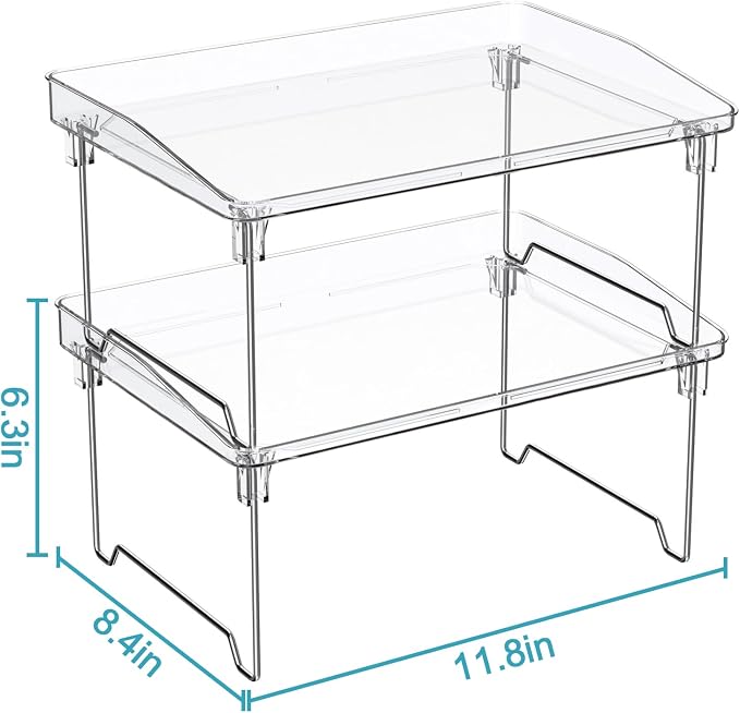 STARLATTA 2 Pcs Cabinet Organizer Shelf, Stackable Kitchen Counter Shelves, Spice Rack,Countertop Organizers, Clear Plastic Storage Shelves Rack for Makeup,Bathroom,Cupboard,Desk,Pantry Organization - Image 4