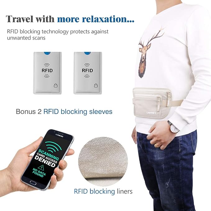 Travel Money Belt Hidden Waist Stash Wallet RFID Blocking Anti-Theft Passport Holder for Men Women, Cream - Image 5