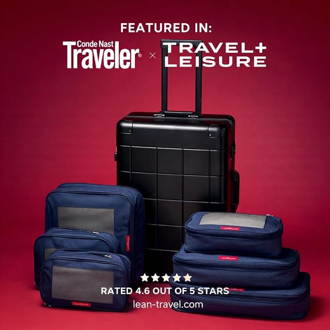 LeanTravel Premium Compression Packing Cubes for Travel - Suitcase Organizer Bags with Double Zipper & Breathable Mesh Panel - Space Saving Carry On Luggage Essentials (6-Pack, Navy Blue) - Image 6