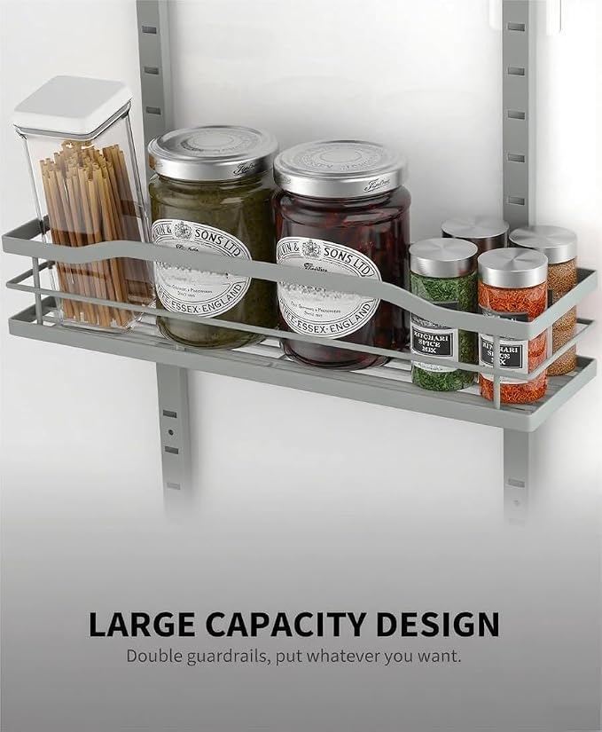 Moforoco Grey 9-Tier Over The Door Pantry Organizer, Pantry Organization and Storage, Black Hanging Basket Wall Spice Rack Seasoning Shelves - Image 4