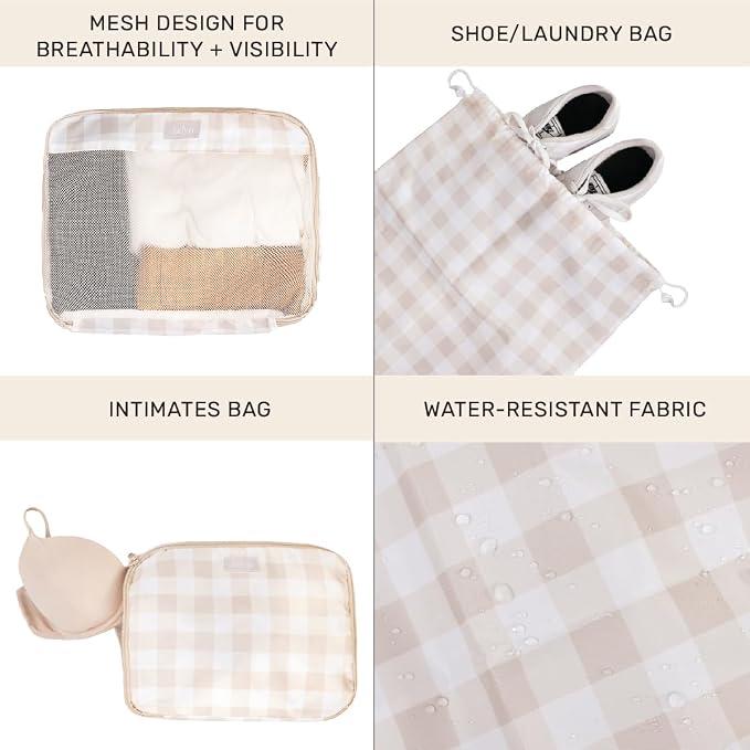Packing Cubes for Travel, 6-Piece Large Packing Cube Organizer Set for Suitcase, Duffel Bag, Luggage, Multiple Sizes Travel Essentials (Beige Gingham) - Image 3