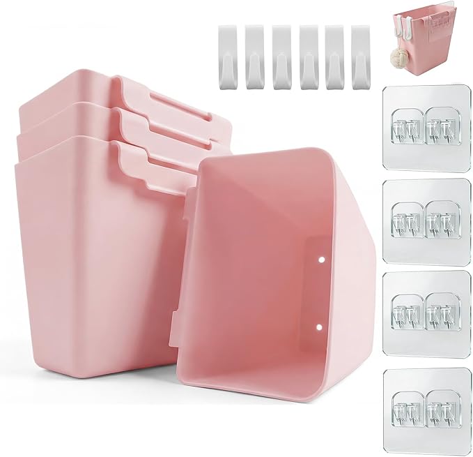 4 Pack Rolling Cart Accessories, Pink Craft Cart Cup Holder and 6 Hooks for Utility Carts, Adhesive Kitchen Cabinet Door Storage, Space-Saving Wall Mount Organizer for Bathroom, Office, Makeup by LiveNaturallyLiveLosape
