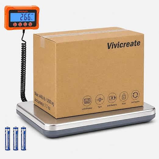 Vivicreate Digital Postal Scale for Packages, Shipping Scale for Small Business, Package Scale with Tare & Hold, Large Platform Mail Scale for USPS, Amazon Sellers, [440 lb] by Vivicreate