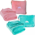 BlueHills Premium Soft Mini Plush Travel Blanket Value Pack Set of 2 - Airplane Travel Essential Flight Blanket Throw in a case Compact for Car Plane Travel Gift – Light Pink and Teal Green by BlueHills