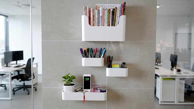 Adhesive Wall Mounted Shelves, 4pcs Set Durable ABS Plastic Hanging Storage Bins White, Excellent Floating Organizer, Convenient Storage Solution on Smooth Wall Surface - Image 5