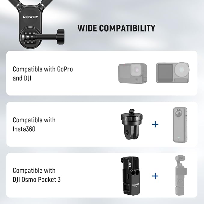 NEEWER Magnetic Neck Mount with Pocket 3 Cage, Flexible Quick Release Action Camera Neck Holder Compatible with Hero 13 12 11 Max DJI Action 5 Pro Insta360 Osmo Pocket 3 Accessory for POV, GP39 - Image 8