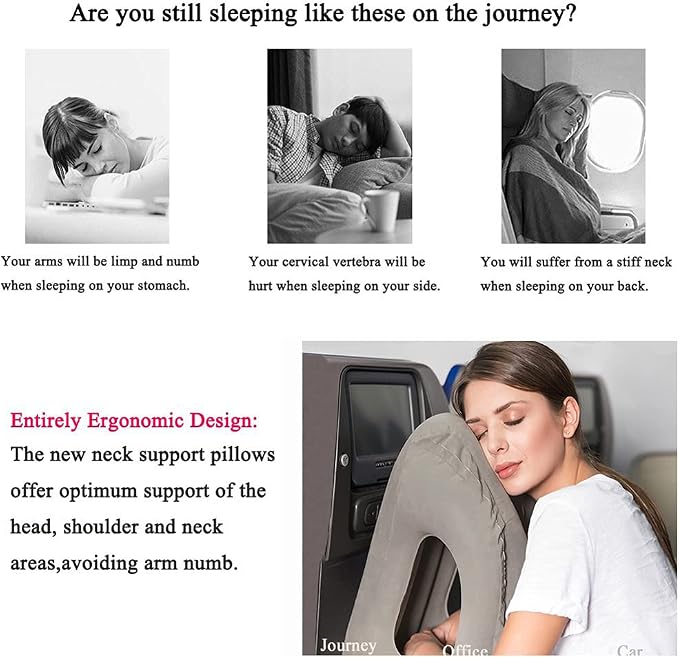 Inflatable Travel Pillows for Airplane, Blow Up Neck Pillow for Sleeping, Airplane Travel Essentials for Long Flight Support Head, Neck and Lumbar, Used for Car/Bus/Train/Office Rest, Adults Kids - Image 2